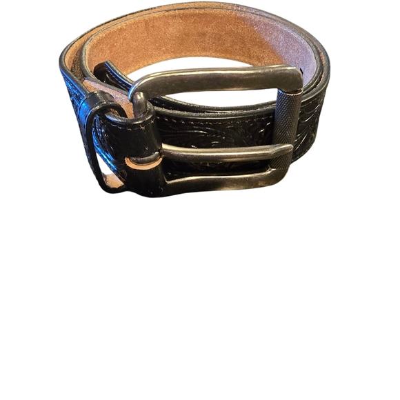 Justin Top Grain Leather Black Belt Sz 32 Snap Buckle - Picture 2 of 7